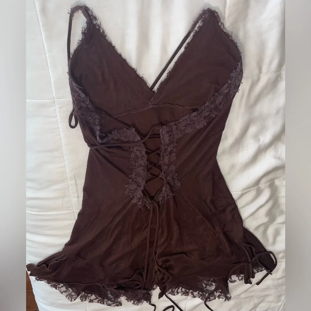 Brown Lace Fairy Mini Dress with Corset Back S/M - Picture 2 of 6